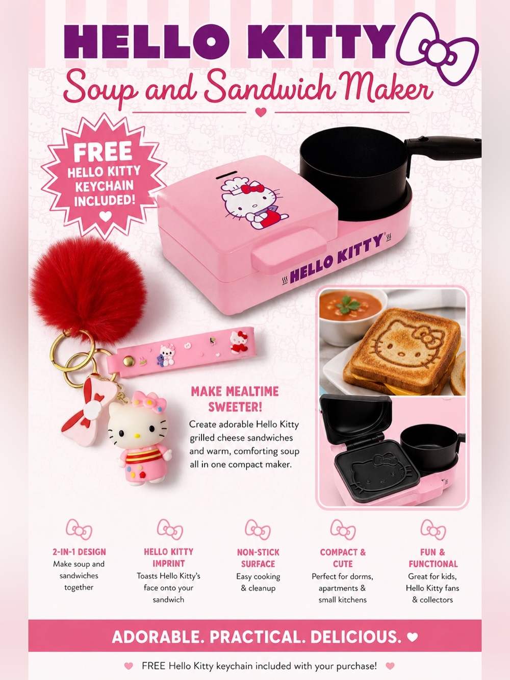 Sanrio Hello Kitty Soup and Sandwich Maker Panini Press Pink